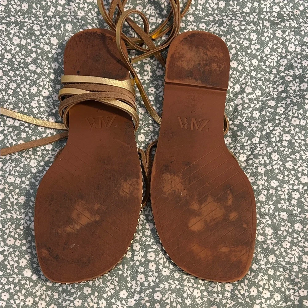Zara Tan and Gold Strappy Sandals - Picture 3 of 3